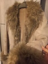 manteau long femme beige en daim et fausses fourrure