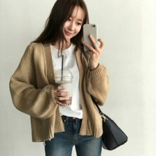 Femme Tricoté Pull Cardigan Desseré Manteau Veste Manches Ballons Tricot Pull