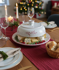 Cloche à Fromages Vintage en Céramique – Décor Branches Florales Rose Framboise