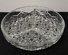 Plateau Aperitif Rond En Verre Ciselé 3 compartiments Diamètre 19cm Vintage 