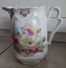 Ancien Pot A Lait Ou Crème De Service En Porcelaine Avec Fleur Rose Vintage