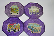 Lot De 4 Sous verres avec support VW Combi violet  en resine epoxy 