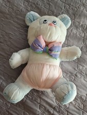  Doudou Peluche Vintage Style PUFFALUMP  Ours Bleu Blanc rose 30 CM