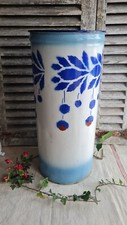 ANCIEN PORTE PARAPLUIE PORTE CANES EMAILLEE DECOR DE FLEURS BLEUE