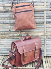 Sac bandoulière sacoche en cuir Buff vintage 14" pour appareil photo sac à le...