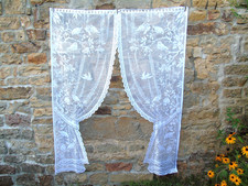 French pair white  curtains lace motif bird  flower  24'' x 62'' of each