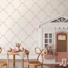 Papier Peint Crème Rose Avec Un Nœud Motif Ruban Élégant