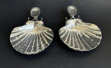 Ancien 2 cendrier vide poche métal argenté forme coquille Saint Jacques escargot