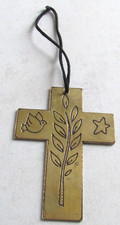 Pendentif Christianisme Croix de communion en laiton Colombe et rameau d'olivier