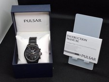 montre noire pulsar chronographe écrin notice  pile neuve made in japan superbe