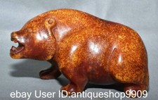 4.8 "naturel Chine Hotan Topaz cadre sculpture Feng Shui animal ours statue