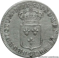 F8739 Rare 1/3 Ecu de France Louis XV 1723 C Caen Silver ->Make offer