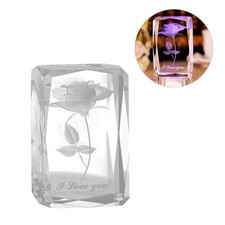  Cristal 3D Rose Fleur Verre Gravé Je T'aime Base Figurine Ornement Cadeau pour