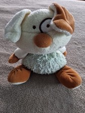 Doudou peluche chien jaune vert marron  Luminou 25 cm