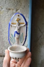 Ancien Bénitier Faïence Quimper Bretagne Epoque XIXe Siècle Hauteur: 16,5cm