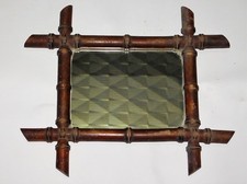 ANCIEN MIROIR CONTOUR EN BAMBOU 35 CM X40 CM A RENOVER DECO RETRO SCANDINAVE