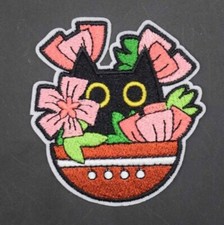 Patch Écusson Chat noir dans une plante (Réf 3b) - Thermocollant
