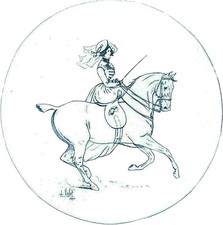 EQUITATION: Jeune femme en amazone habillée par HUMANN -Gravure du 19e Gd Format