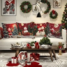 Lot de 4 housses d'oreiller de Noël coussins décoratifs de vacances 18 x 18 po
