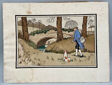 GRAVURE REHAUSSEE PAR HARRY ELIOTT SCENE DE PECHEUR 1900 CADRE CERUSE C3998