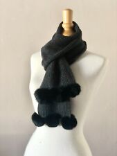 Neuf Yves Salomon Gris Echarpe fourrure laine cachemire Pompon rex rabbit