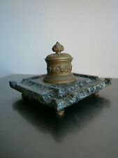 ENCRIER ANCIEN MARBRE VERT BRONZE DORE St EMPIRE NAPOLEON 1er DECO BUREAU