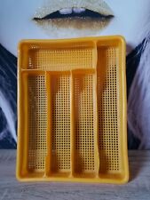 Ancien RANGE-COUVERTS jaune VINTAGE PLASTIQUE 