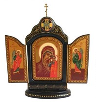 ICONE RUSSE RELIGIEUSE ORTHODOXE TRIPTYQUE NOIR ET DORE