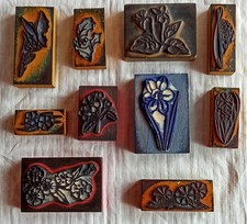 Lot 10 Anciens Tampons Encreur Fleurs École Pedagogie Ancienne Écoliers