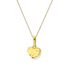 Collier et Pendentif Cœur Finition Martelée en Or Jaune 9k et CZ - 41 à 51cm