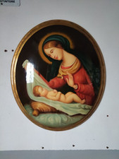 Tableau Tête De Lit Madone Avec Enfant Baroque Peint Médaillon Or 60x70 CM