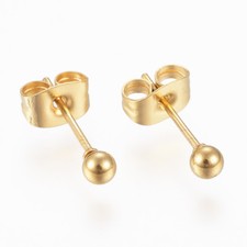 1 PAIRE PUCES BOULES DORE 3mm BOUCLES D'OREILLES ACIER INOX HYPOALLERGENIQUE