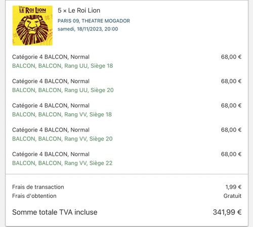 Spectacle roi lion places - spectacle,