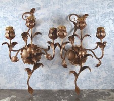 XXe 1960 1970 Paire d'Appliques Murales Florale Métal style Hans KÖGL ITALIE Art