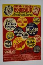 Affiche ancienne originale cirque de BORDEAUX 1951 , vintage CIRCUS POSTER
