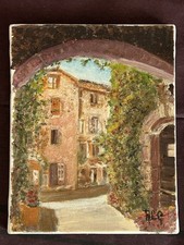 Tableau peinture toile paysage village provençal Provence signé RCG