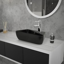 Vasque à poser noir céramique lave-main évier pour salle de bain 450x270x130 mm