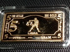 1 LINGOT 5 GRAMMES PLAQUÉ OR 999