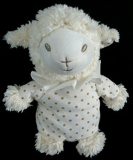 * DOUDOU PELUCHE AVENE PEDIATRIL MOUTON BLANC POIS BEIGE COL 18cm  EXCELL. ETAT 