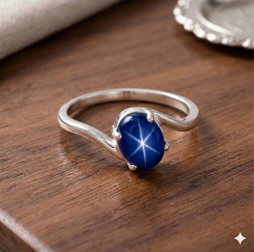 Bague saphir étoile - bleue, à