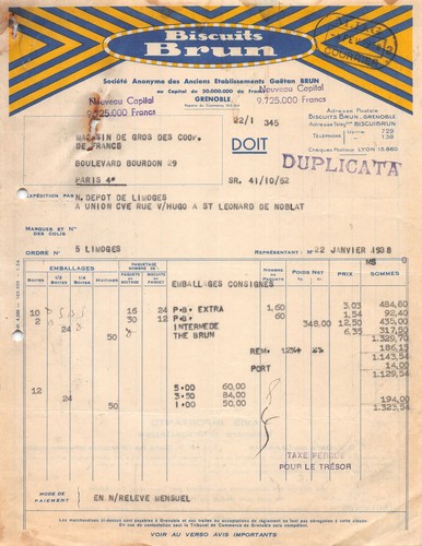 1938 facture biscuits brun - , a