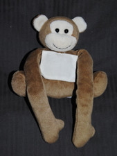 ?Peluche Doudou Singe DMC Brun Marron Assis Carré à Broder Velours Long Bras