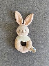 Doudou hochet DODIE LAPIN anneau rose blanc pois grelot TBE