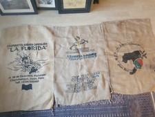Lot de 3 sacs en toile de jute. PEROU, ETHIOPIE, COSTA RICA.