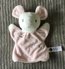 Doudou Marionnette Souris blanche rose oiseau fleurs Tex