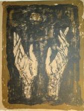 Paul AIZPIRI (Basque 1919-2016) LITHO ORIGINALE ECOLE PARIS JESUS CHRIST MAINS ²