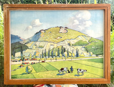 superbe ancienne affiche scolaire rossignol colline plateau montagne jeune