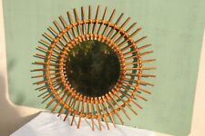 miroir soleil en osier design des années 70 **