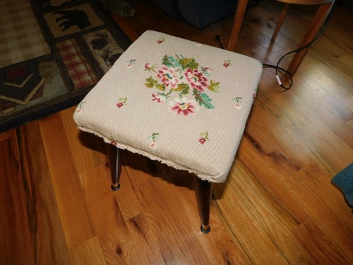 Pink floral needlepoint stool - pink,