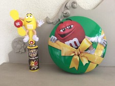 Objets publicitaires-Boite ronde métal+ Bouchon ventilateur jaune -M&m's - TBE 